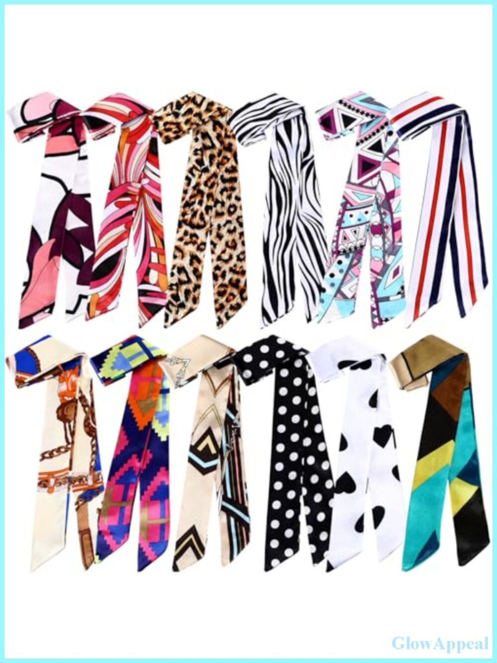 12pc Satin Polyester Fashion Scarves Womens Head Scarf Purse Ribbon Accessory